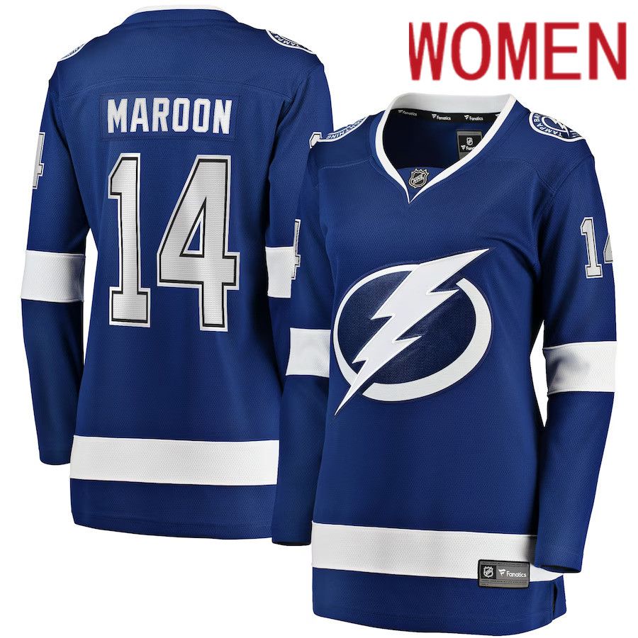 Women Tampa Bay Lightning #14 Pat Maroon Fanatics Branded Blue Home Breakaway NHL Jersey->women nhl jersey->Women Jersey